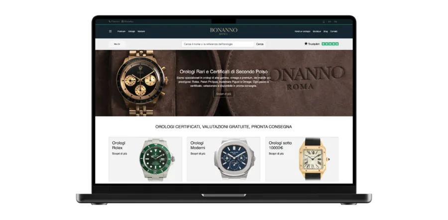 Home page del sito Bonanno aperta su un laptop